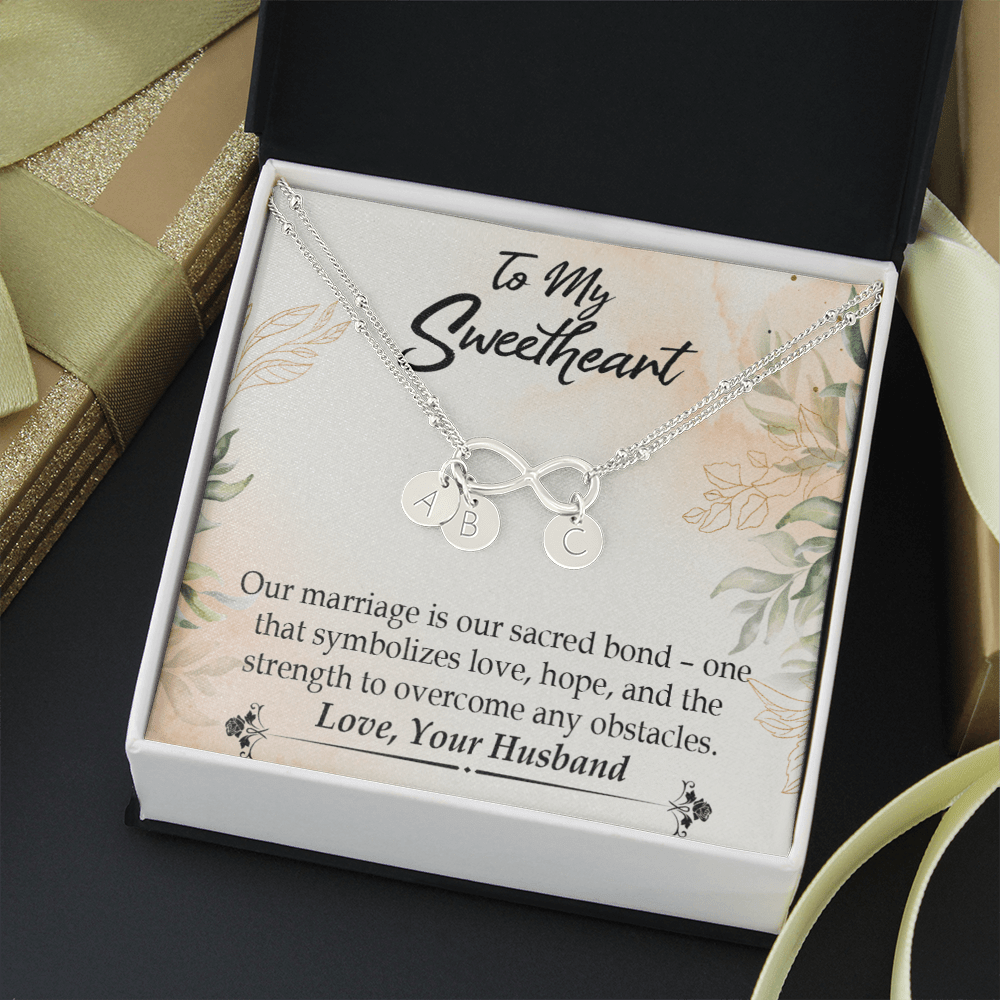 To My Wife Our Marriage Is Our Sacred Bond Infinity Bracelet With Initial Charms - Infinity Bracelet