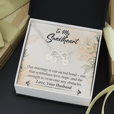 To My Wife Our Marriage Is Our Sacred Bond Infinity Bracelet With Initial Charms - Infinity Bracelet