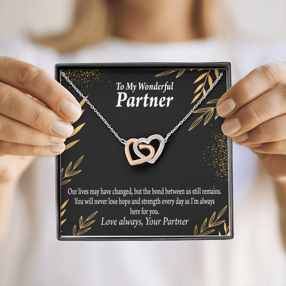 To My Partner Never Lose Hope Strength Inseparable Pendant 18k Rose Gold Finish 16� Life Partner Keepsake Card - Interlocking Hearts Necklace