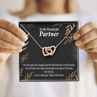 To My Partner Never Lose Hope Strength Inseparable Pendant 18k Rose Gold Finish 16� Life Partner Keepsake Card - Interlocking Hearts Necklace
