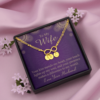 To My Wife Your Kiss Mends My Heart Infinity Bracelet With Initial Charms - Infinity Bracelet