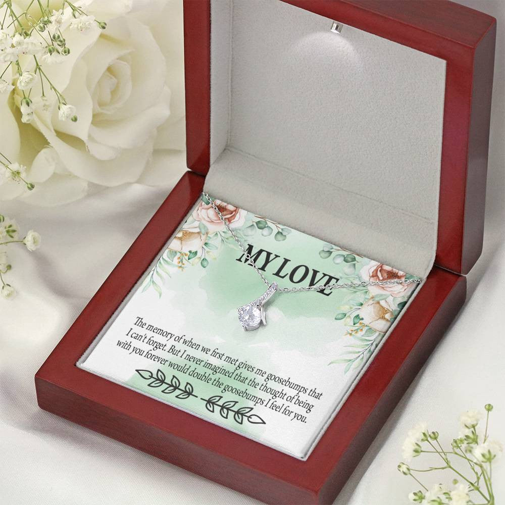 To My Girlfriend Goosebumps Forever Message Card W Mahogany Style Luxury Box Eternity Ribbon Stone Necklace - Alluring Beauty Necklace Gift For Her