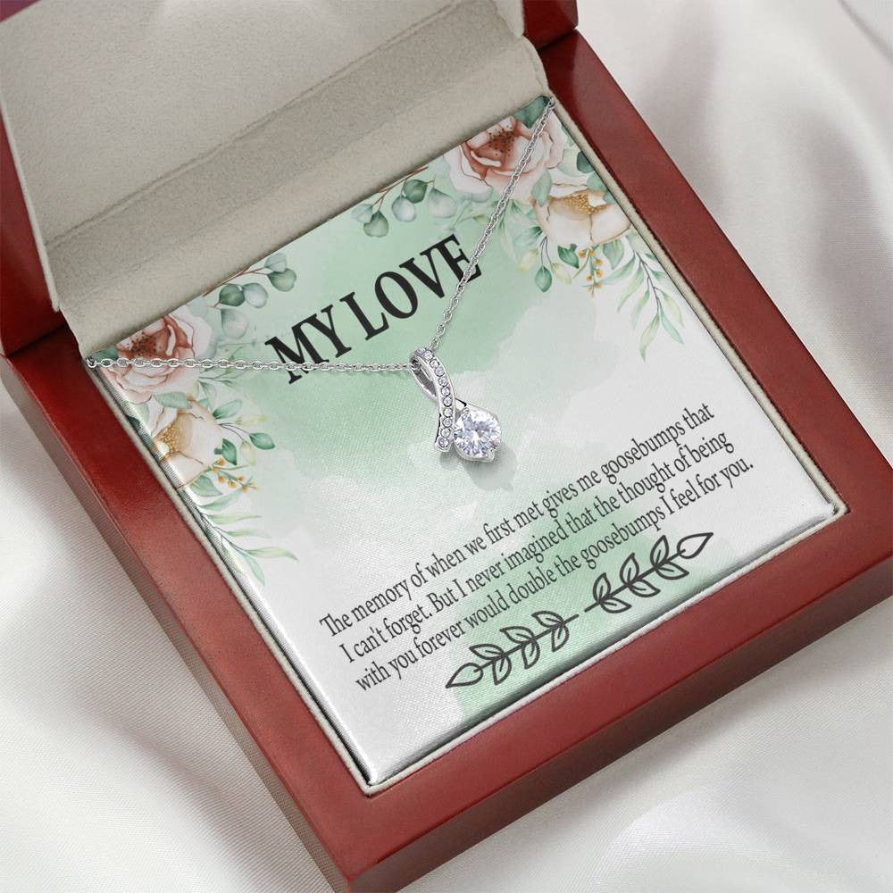 To My Girlfriend Goosebumps Forever Message Card W Mahogany Style Luxury Box Eternity Ribbon Stone Necklace - Alluring Beauty Necklace Gift For Her