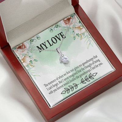 To My Girlfriend Goosebumps Forever Message Card W Mahogany Style Luxury Box Eternity Ribbon Stone Necklace - Alluring Beauty Necklace Gift For Her