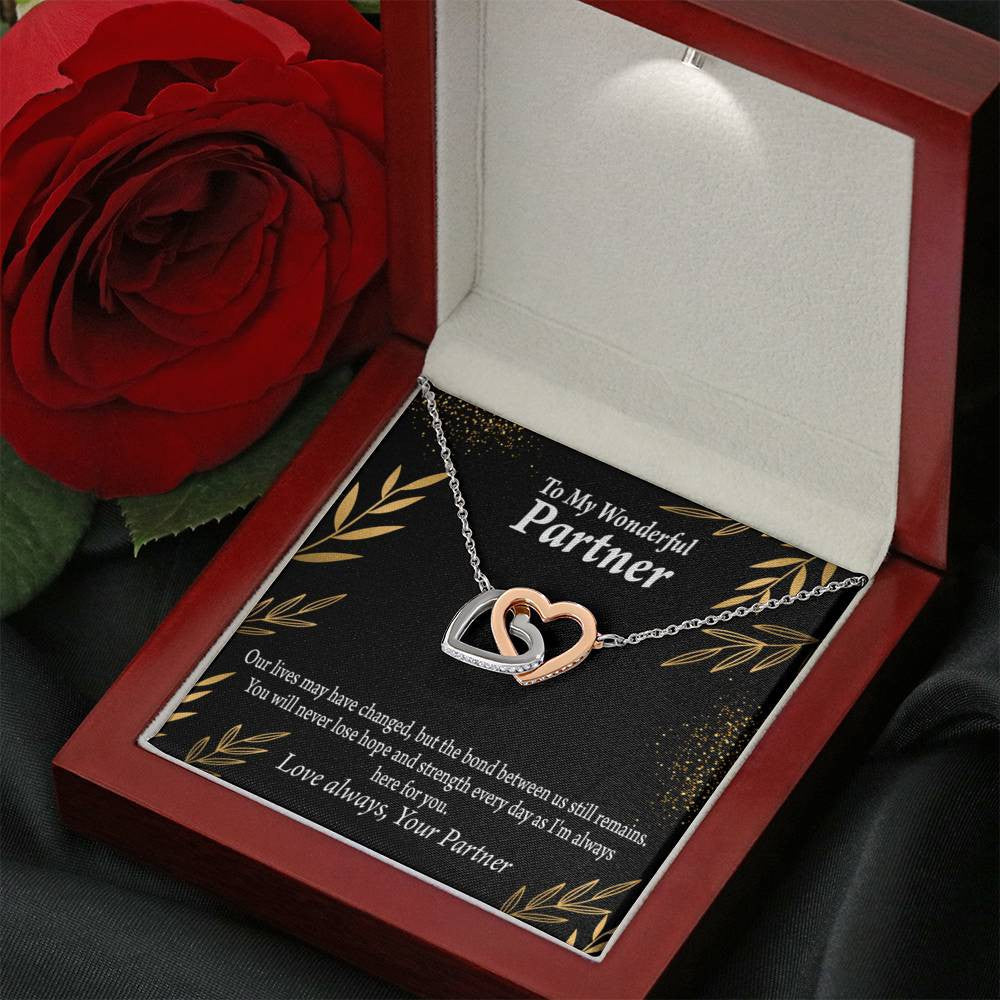 To My Partner Never Lose Hope Strength Inseparable Pendant 18k Rose Gold Finish 16� Life Partner Keepsake Card - Interlocking Hearts Necklace