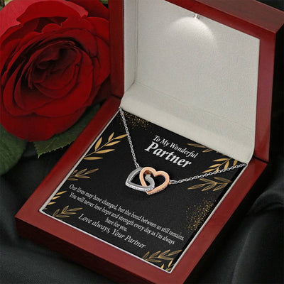 To My Partner Never Lose Hope Strength Inseparable Pendant 18k Rose Gold Finish 16� Life Partner Keepsake Card - Interlocking Hearts Necklace