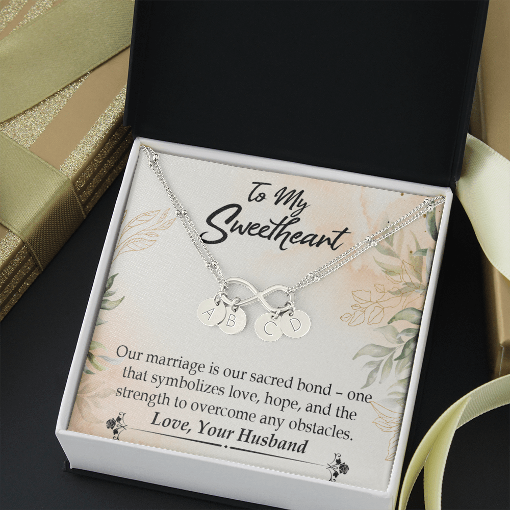 To My Wife Our Marriage Is Our Sacred Bond Infinity Bracelet With Initial Charms - Infinity Bracelet