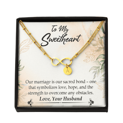 To My Wife Our Marriage Is Our Sacred Bond Infinity Bracelet With Initial Charms - Infinity Bracelet