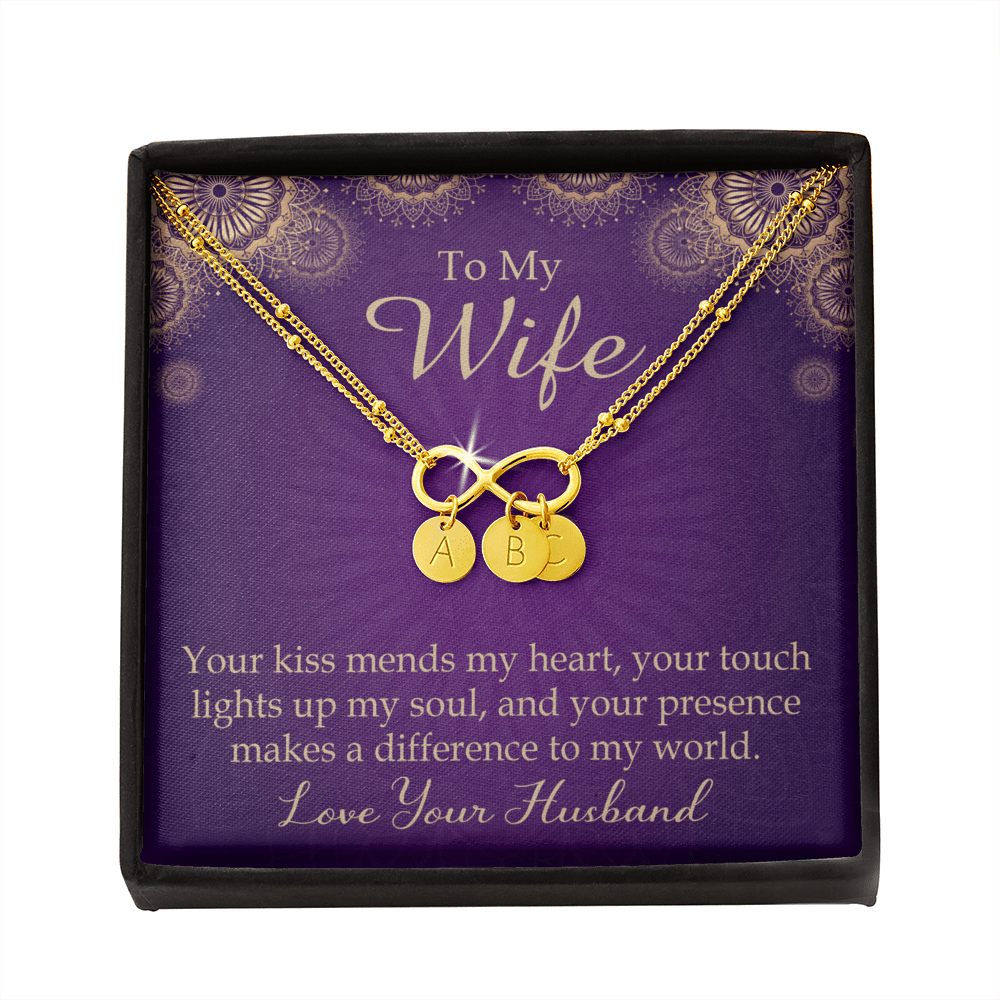 To My Wife Your Kiss Mends My Heart Infinity Bracelet With Initial Charms - Infinity Bracelet