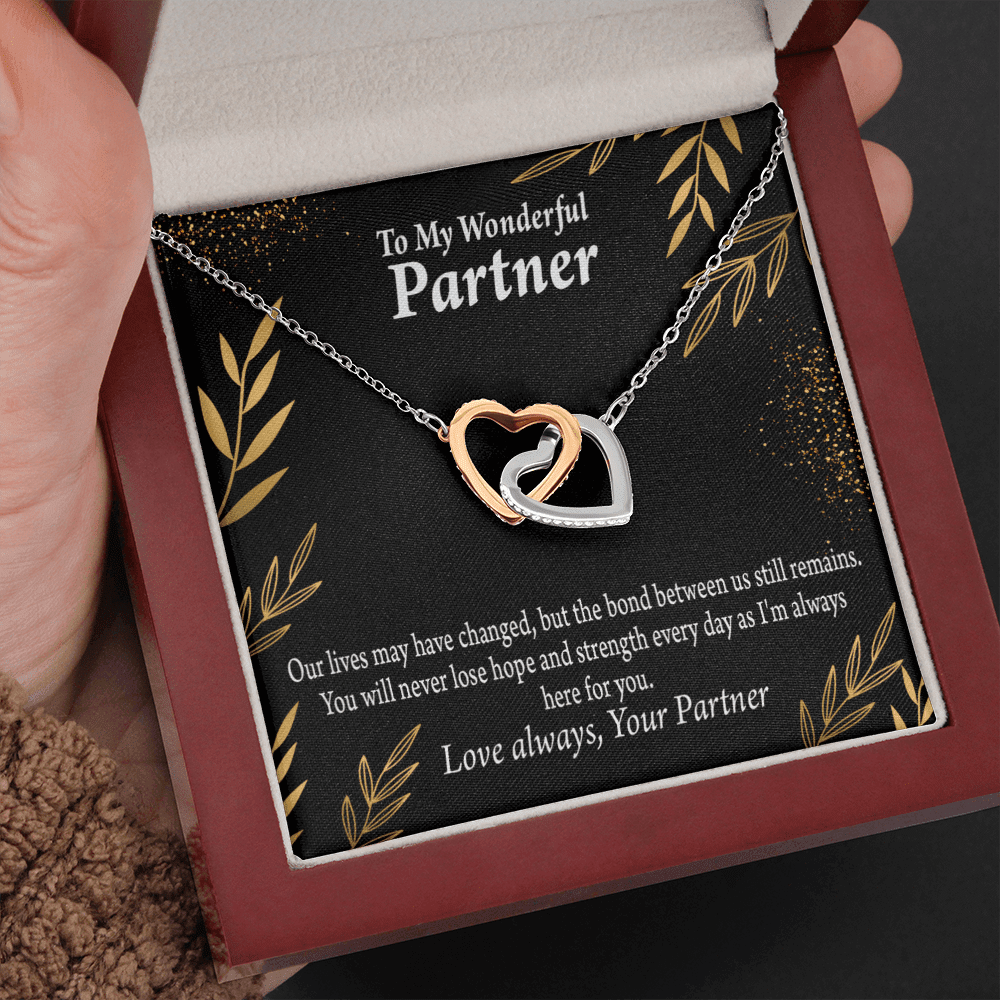 To My Partner Never Lose Hope Strength Inseparable Pendant 18k Rose Gold Finish 16� Life Partner Keepsake Card - Interlocking Hearts Necklace