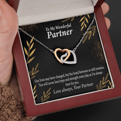 To My Partner Never Lose Hope Strength Inseparable Pendant 18k Rose Gold Finish 16� Life Partner Keepsake Card - Interlocking Hearts Necklace