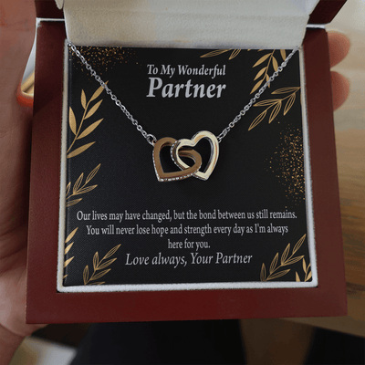 To My Partner Never Lose Hope Strength Inseparable Pendant 18k Rose Gold Finish 16� Life Partner Keepsake Card - Interlocking Hearts Necklace