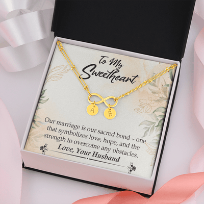 To My Wife Our Marriage Is Our Sacred Bond Infinity Bracelet With Initial Charms - Infinity Bracelet
