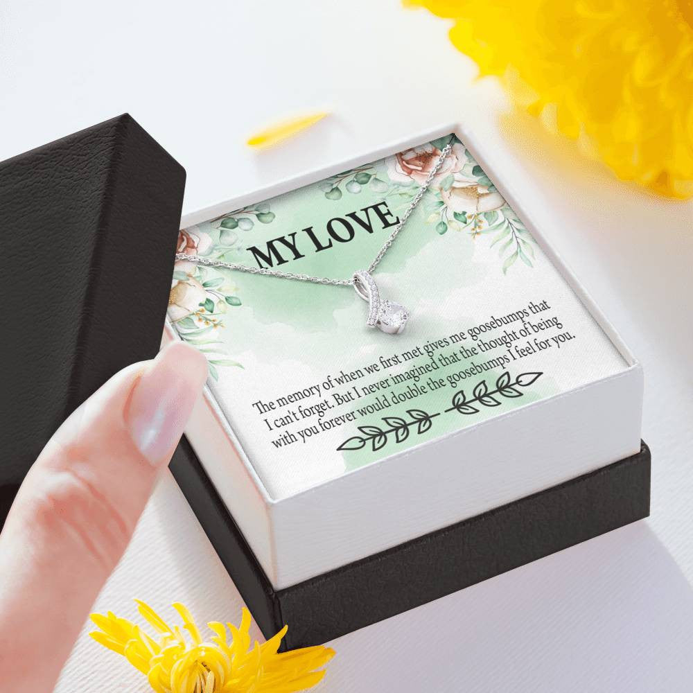 To My Girlfriend Goosebumps Forever Message Card W Mahogany Style Luxury Box Eternity Ribbon Stone Necklace - Alluring Beauty Necklace Gift For Her