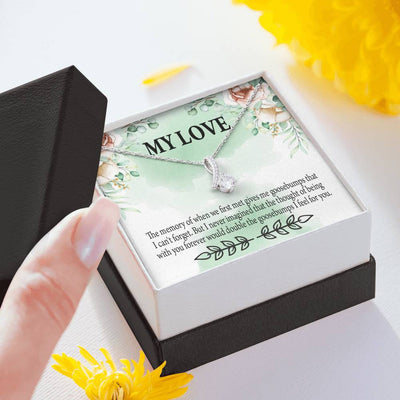 To My Girlfriend Goosebumps Forever Message Card W Mahogany Style Luxury Box Eternity Ribbon Stone Necklace - Alluring Beauty Necklace Gift For Her