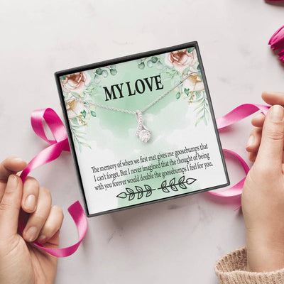 To My Girlfriend Goosebumps Forever Message Card W Mahogany Style Luxury Box Eternity Ribbon Stone Necklace - Alluring Beauty Necklace Gift For Her