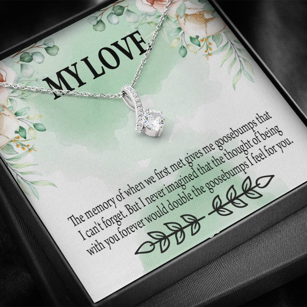 To My Girlfriend Goosebumps Forever Message Card W Mahogany Style Luxury Box Eternity Ribbon Stone Necklace - Alluring Beauty Necklace Gift For Her