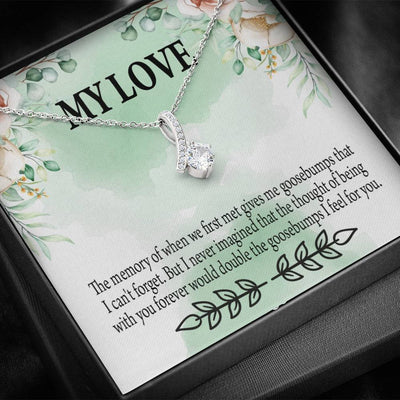 To My Girlfriend Goosebumps Forever Message Card W Mahogany Style Luxury Box Eternity Ribbon Stone Necklace - Alluring Beauty Necklace Gift For Her