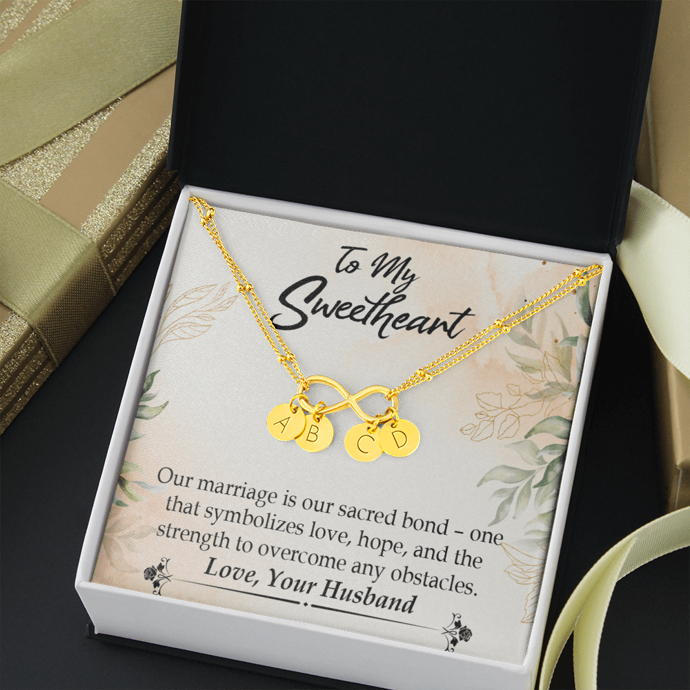 To My Wife Our Marriage Is Our Sacred Bond Infinity Bracelet With Initial Charms - Infinity Bracelet