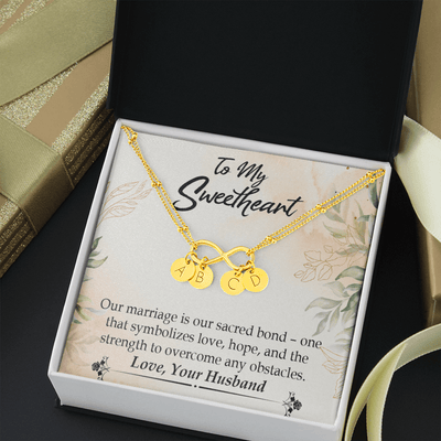 To My Wife Our Marriage Is Our Sacred Bond Infinity Bracelet With Initial Charms - Infinity Bracelet