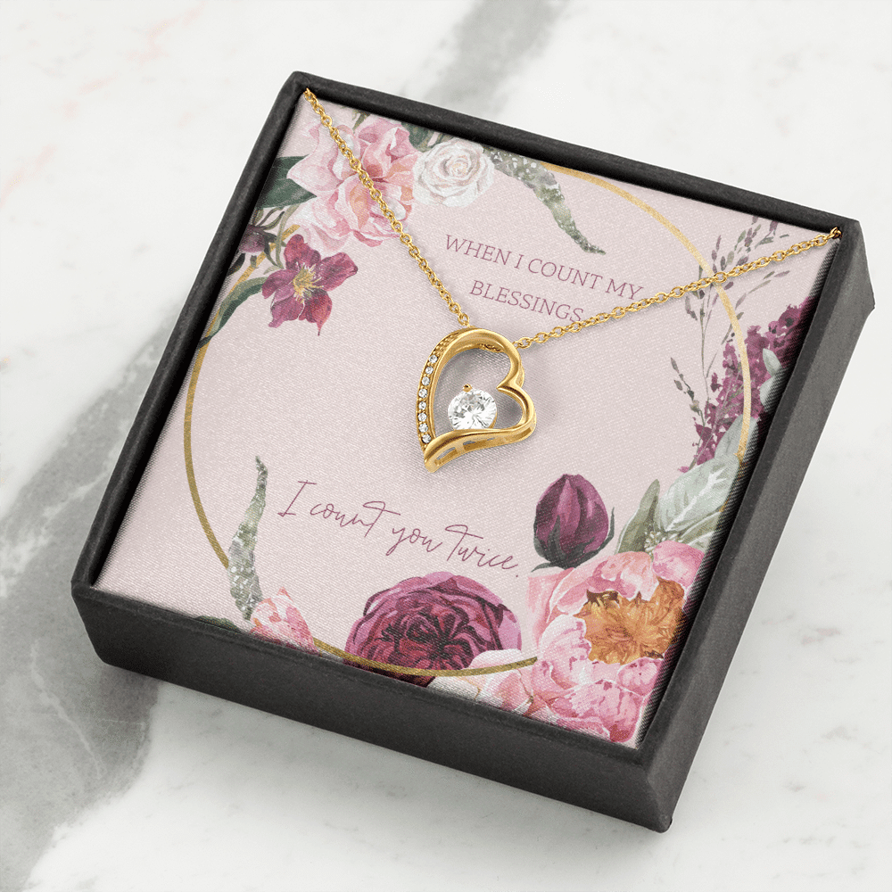 To My Wife I Count You Twice Message Card Forever Necklace 18k Gold or Stainless Steel 18" Necklace - Forever Love Necklace Gift Idea For Woman