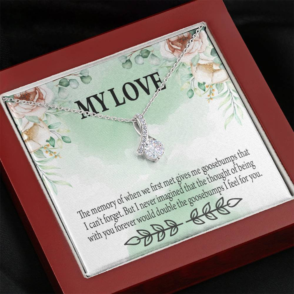 To My Girlfriend Goosebumps Forever Message Card W Mahogany Style Luxury Box Eternity Ribbon Stone Necklace - Alluring Beauty Necklace Gift For Her