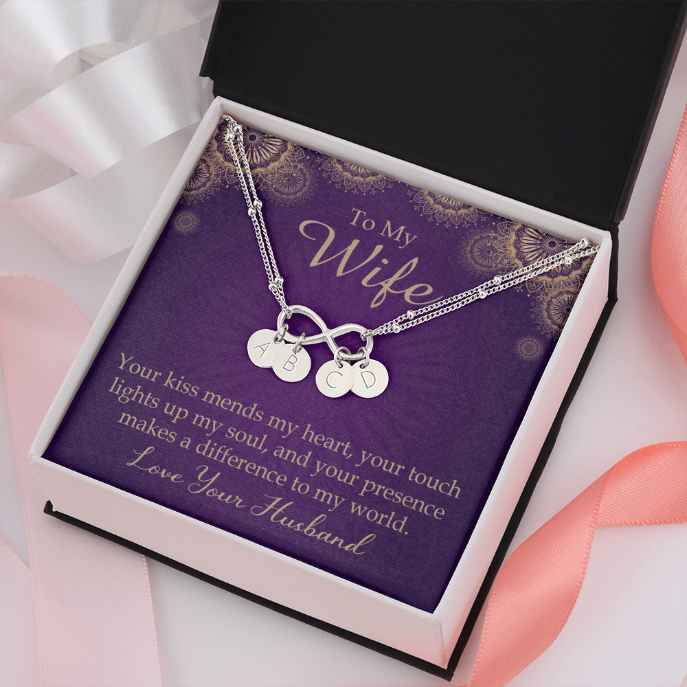 To My Wife Your Kiss Mends My Heart Infinity Bracelet With Initial Charms - Infinity Bracelet
