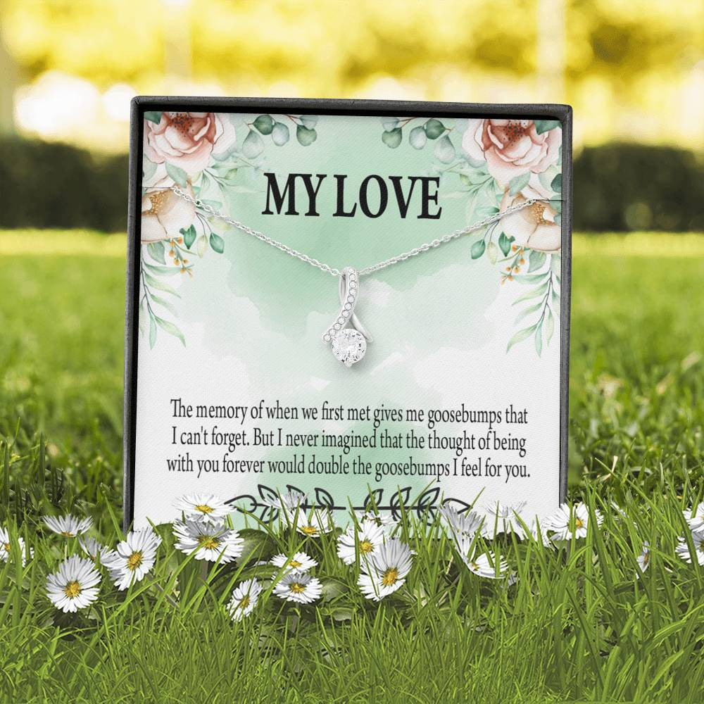 To My Girlfriend Goosebumps Forever Message Card W Mahogany Style Luxury Box Eternity Ribbon Stone Necklace - Alluring Beauty Necklace Gift For Her