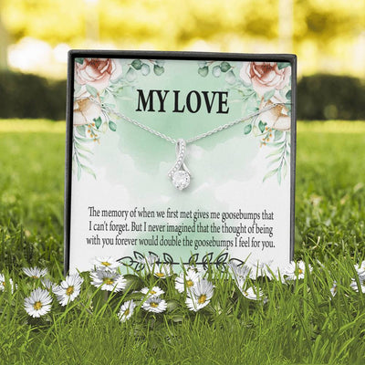 To My Girlfriend Goosebumps Forever Message Card W Mahogany Style Luxury Box Eternity Ribbon Stone Necklace - Alluring Beauty Necklace Gift For Her