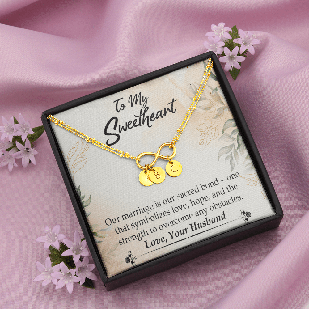 To My Wife Our Marriage Is Our Sacred Bond Infinity Bracelet With Initial Charms - Infinity Bracelet