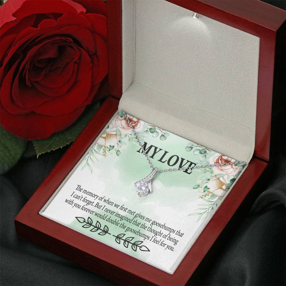 To My Girlfriend Goosebumps Forever Message Card W Mahogany Style Luxury Box Eternity Ribbon Stone Necklace - Alluring Beauty Necklace Gift For Her