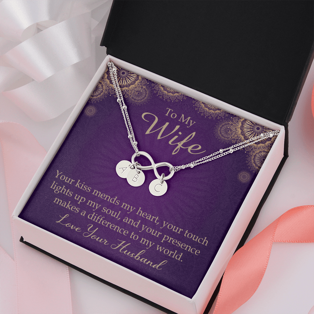 To My Wife Your Kiss Mends My Heart Infinity Bracelet With Initial Charms - Infinity Bracelet