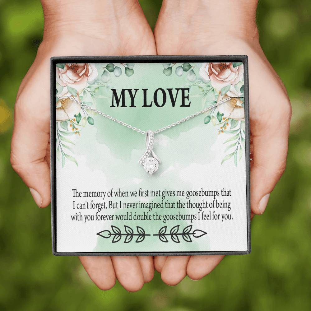 To My Girlfriend Goosebumps Forever Message Card W Mahogany Style Luxury Box Eternity Ribbon Stone Necklace - Alluring Beauty Necklace Gift For Her