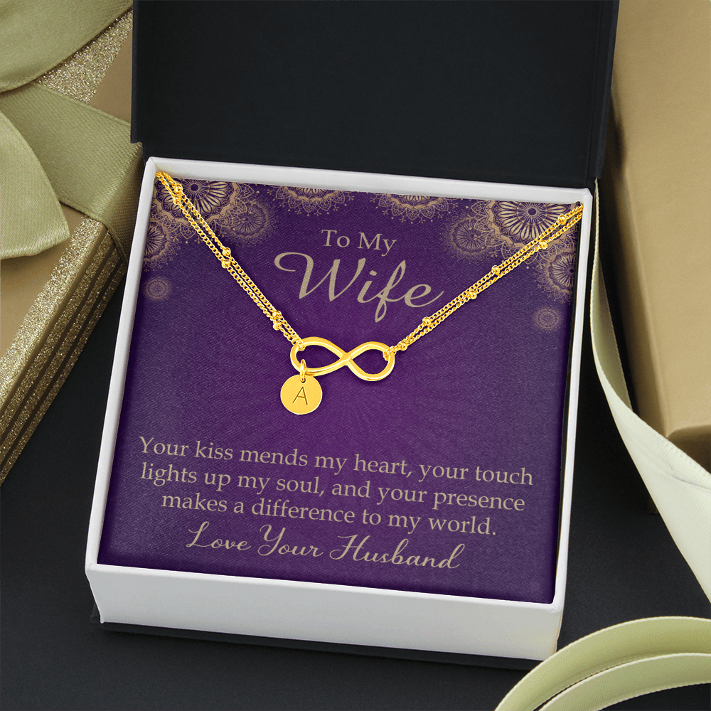 To My Wife Your Kiss Mends My Heart Infinity Bracelet With Initial Charms - Infinity Bracelet
