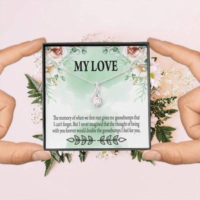 To My Girlfriend Goosebumps Forever Message Card W Mahogany Style Luxury Box Eternity Ribbon Stone Necklace - Alluring Beauty Necklace Gift For Her
