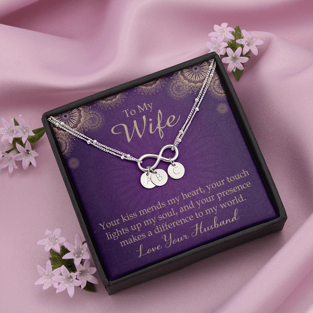 To My Wife Your Kiss Mends My Heart Infinity Bracelet With Initial Charms - Infinity Bracelet