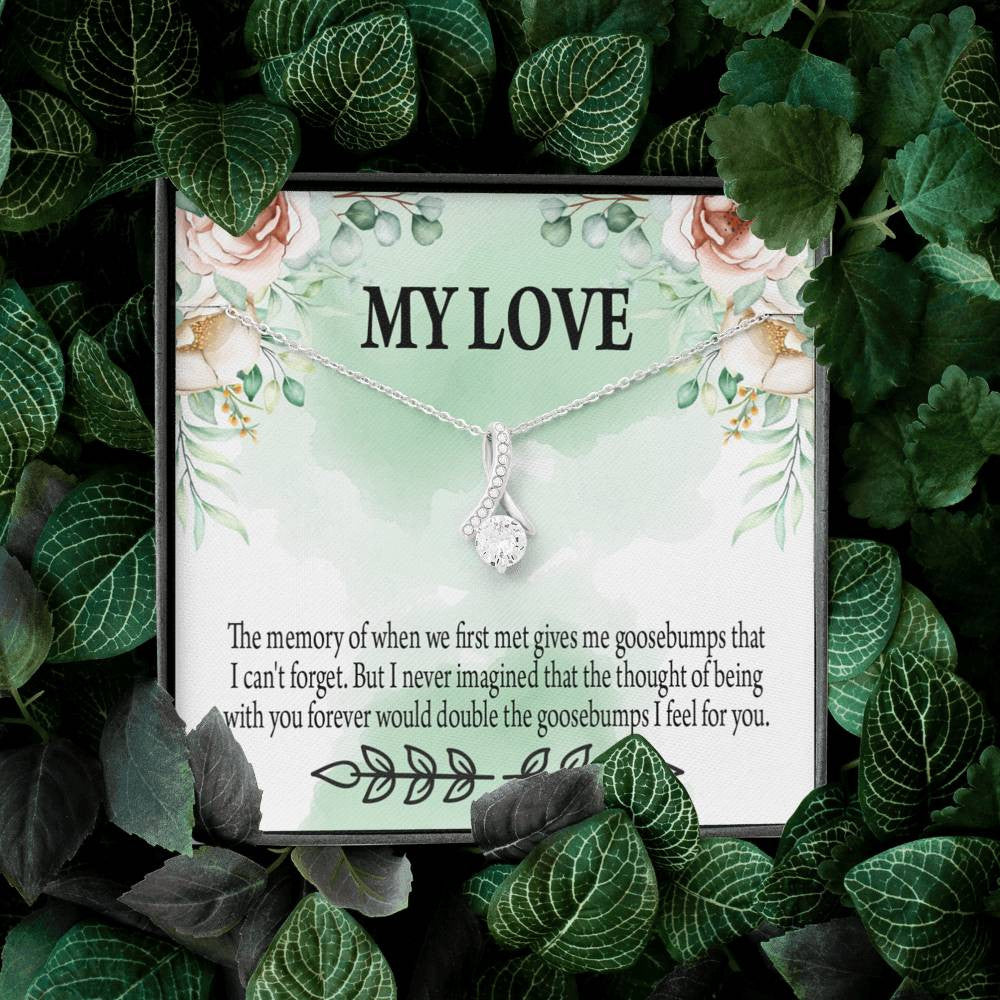 To My Girlfriend Goosebumps Forever Message Card W Mahogany Style Luxury Box Eternity Ribbon Stone Necklace - Alluring Beauty Necklace Gift For Her