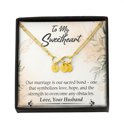To My Wife Our Marriage Is Our Sacred Bond Infinity Bracelet With Initial Charms - Infinity Bracelet
