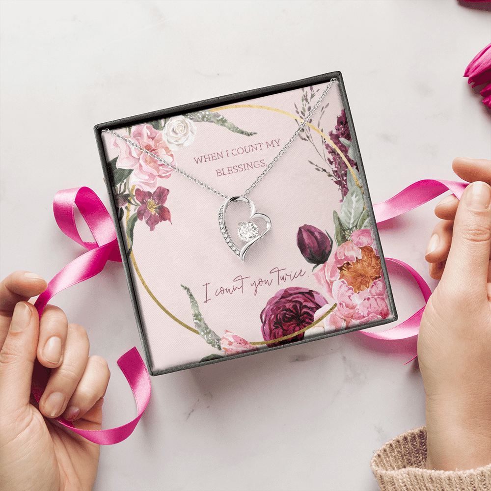 To My Wife I Count You Twice Message Card Forever Necklace 18k Gold or Stainless Steel 18" Necklace - Forever Love Necklace Gift Idea For Woman