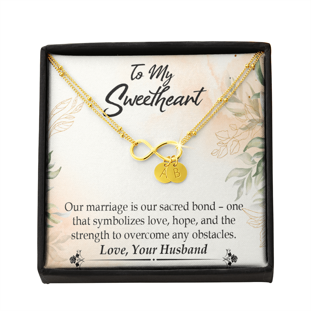 To My Wife Our Marriage Is Our Sacred Bond Infinity Bracelet With Initial Charms - Infinity Bracelet