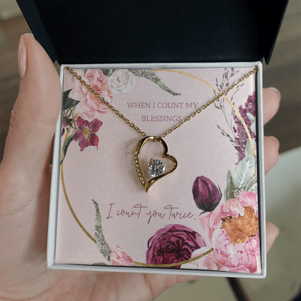To My Wife I Count You Twice Message Card Forever Necklace 18k Gold or Stainless Steel 18" Necklace - Forever Love Necklace Gift Idea For Woman
