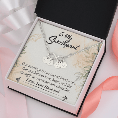 To My Wife Our Marriage Is Our Sacred Bond Infinity Bracelet With Initial Charms - Infinity Bracelet