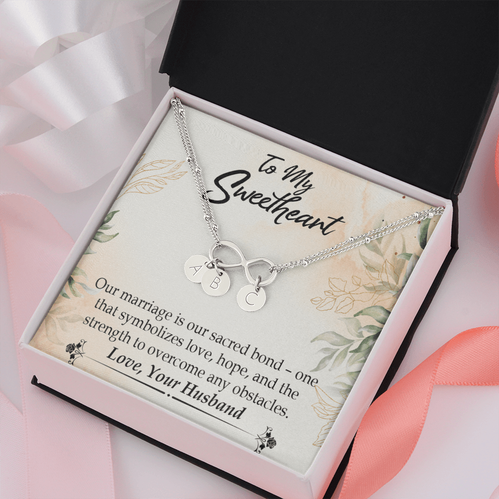 To My Wife Our Marriage Is Our Sacred Bond Infinity Bracelet With Initial Charms - Infinity Bracelet