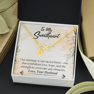 To My Wife Our Marriage Is Our Sacred Bond Infinity Bracelet With Initial Charms - Infinity Bracelet