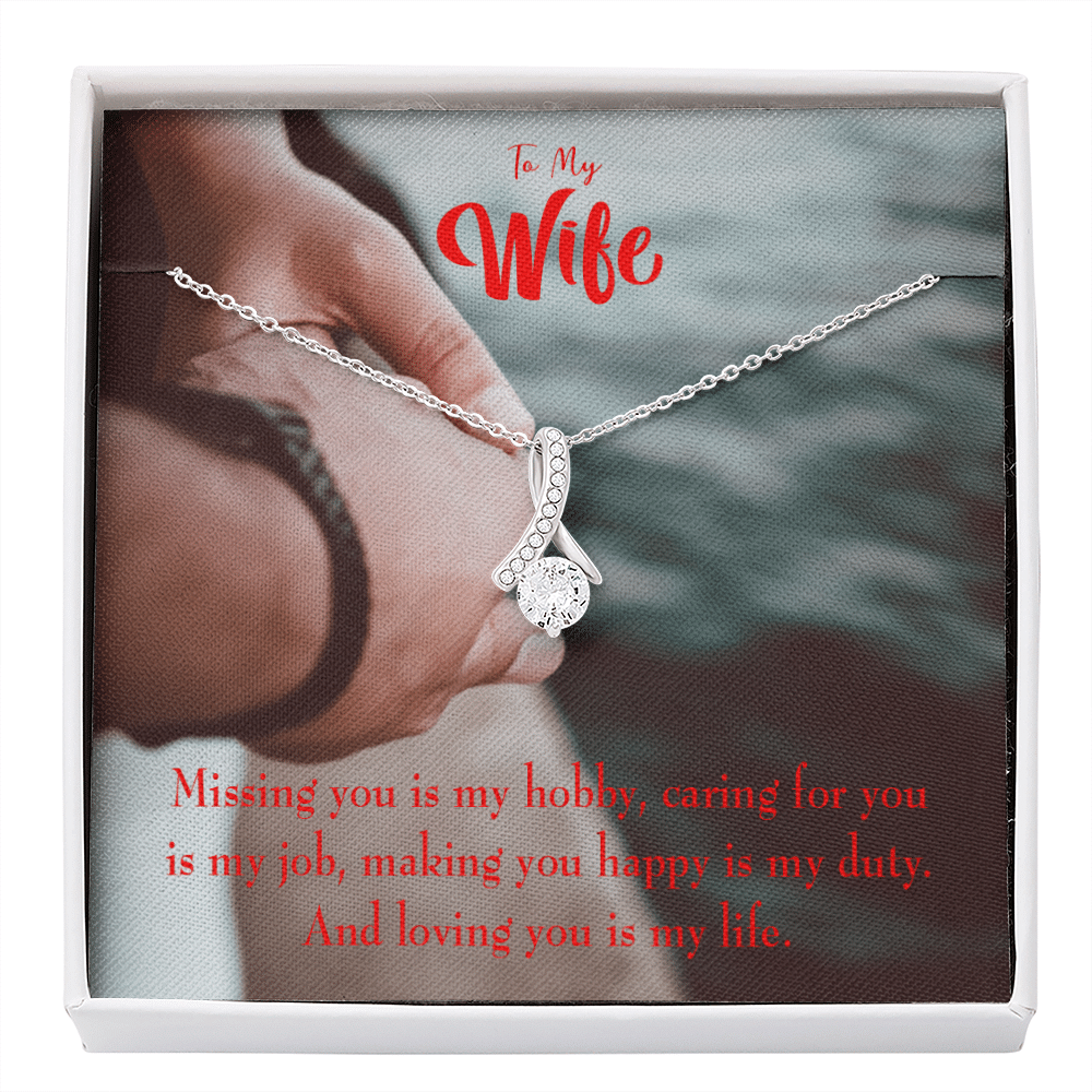 Gift For Wife Loving You Is My Life Eternity Ribbon Stone Pendant 14K White Gold Stainless Steel Jewelry Gift  - Alluring Beauty Necklace Gift For Her