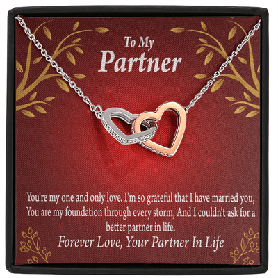 To My Partner One And Only Inseparable Pendant 18k Rose Gold Finish 16� Life Partner Keepsake Card - Interlocking Hearts Necklace