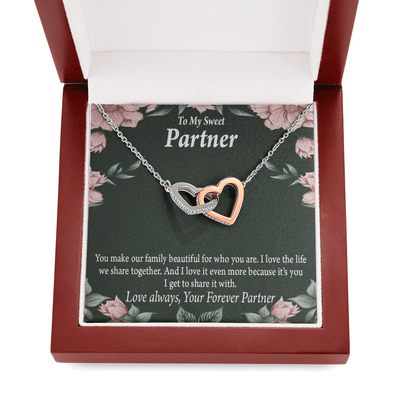 To My Partner Life Together Inseparable Pendant 18k Rose Gold Finish 16� Life Partner Keepsake Card - Interlocking Hearts Necklace