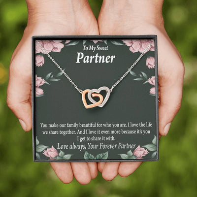To My Partner Life Together Inseparable Pendant 18k Rose Gold Finish 16� Life Partner Keepsake Card - Interlocking Hearts Necklace