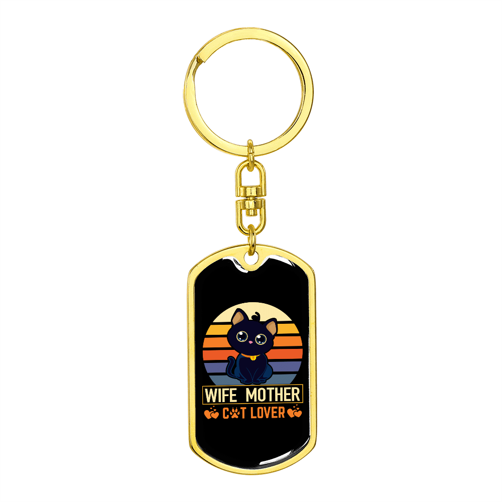 To My Wife  Wife Mother Cat Lover Keychain Stainless Steel or 18k Gold Dog Tag Keyring - Dog Tag with Swivel Keychain