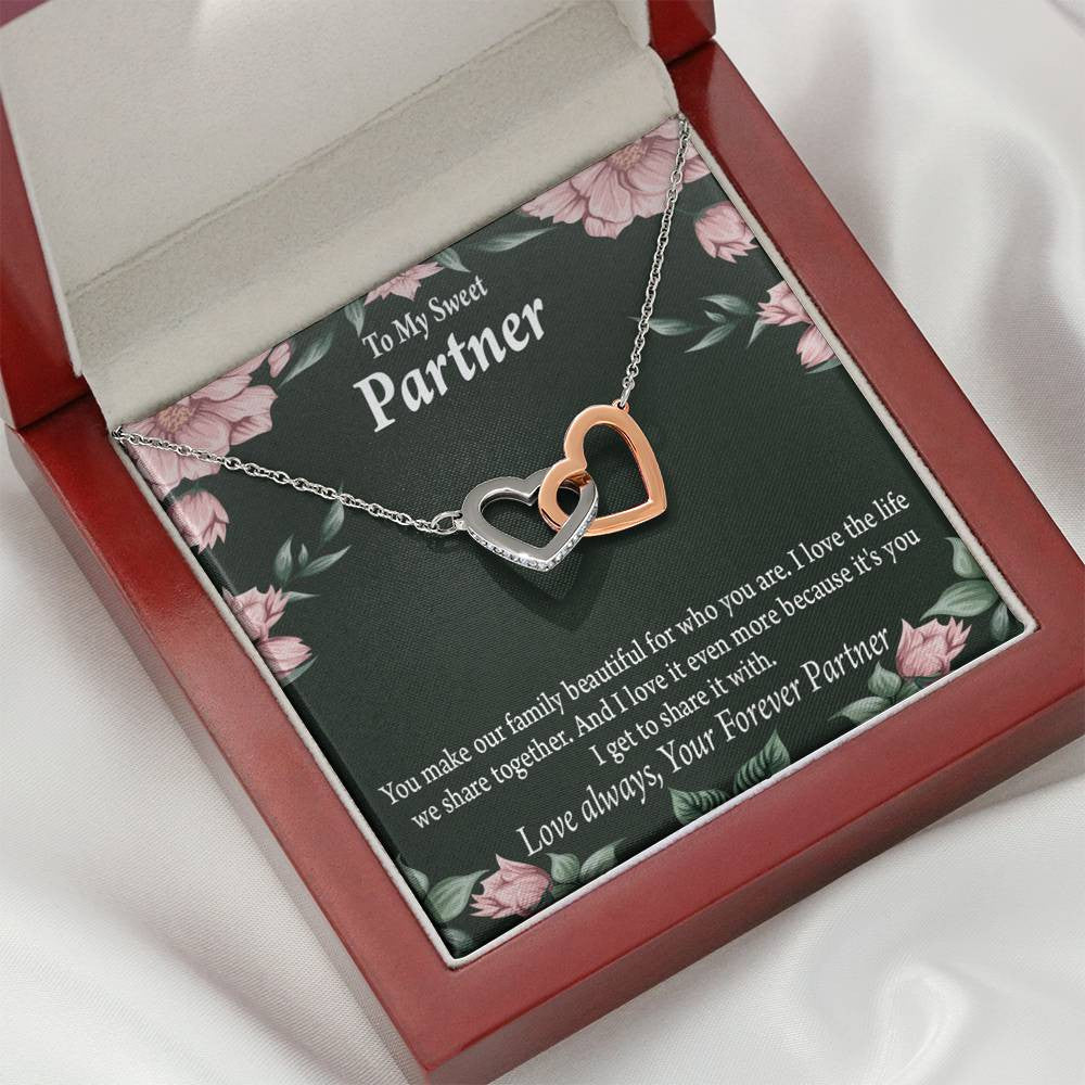 To My Partner Life Together Inseparable Pendant 18k Rose Gold Finish 16� Life Partner Keepsake Card - Interlocking Hearts Necklace